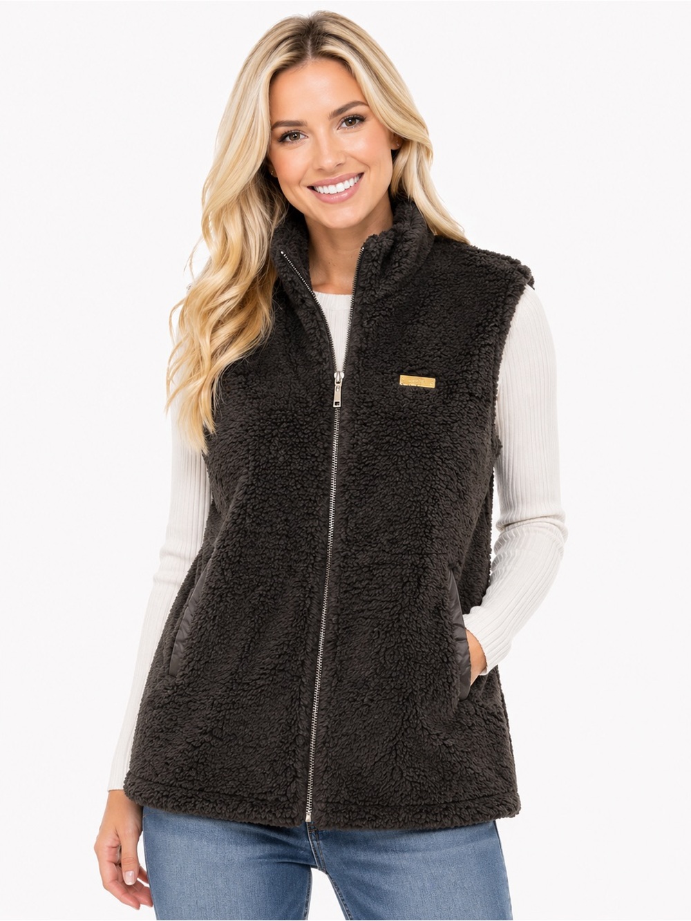 EUC Sage Collective Size Medium Womens Cozy Black Fleece Zip Up Vest